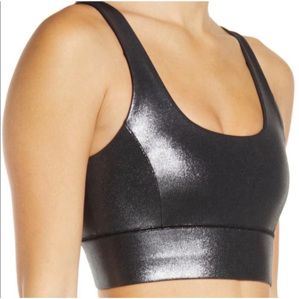 IVL Collective Boomerang Sports Bra Faux Leather Shiny Black Sz 6